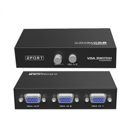 Suckoo 2 port VGA video switcher 2 in 1 out 1 in 2 out bidirectional mutual video sharing computer host external VGA TV monitor projector selector switch box 1 host at a time