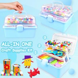 3000 Arts and Crafts Supplies for Kids Craft Kit Craft Box with Pipe Cleaners Arts and Crafts for Kids Age 4-6, 6-8, 8-12 DIY School Supplies Materials Set Toys Gifts for Girls Boys Toddlers, Blue