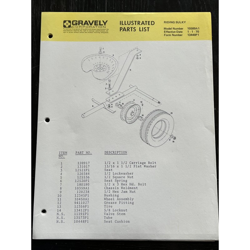 Gravely Illustrated part list￼ Riding Sulky Model 15589A1 Form 13448P1￼