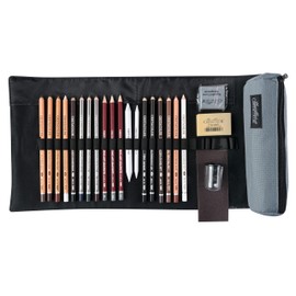 CRETACOLOR Rolletui "Professional Set" 24-Piece Artist Pencils, Graphite, AquaGraph, Chalk, Charcoal & Accessories, Drawing Set for Sketching, Shading & Watercolour