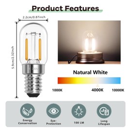 Morotty Morotty LED Khlschranklampe E14 1W 230V, Glhbirne Khlschrank Led T22 E14 Neutralwei? 4000K, Ersatz 10W Halogenlampe, Nicht Dimmbar, fr Nachtlicht, Salzlampe, Kronleuchter, N?hmaschine, 2er-Set