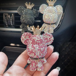 Handmade Bling Rhinestone Bear Car Air Freshener Cute Ornaments Car Vent Clips Accessories Perfume Clip Aromatherapy Diffuser Fragrance Cotton Pad Car Interior Decoratio Women Girl (AB Pink)