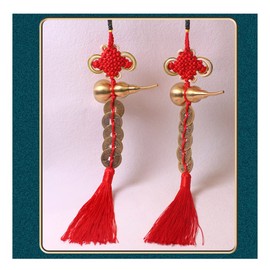 YANGWEN 2Pcs Chinese Lucky Coins Feng Shui Coins Brass Wu Lou Cucurbit with 5 Coins Chinese Knot Lucky Coins I-ching Fortune Coin Good Luck Coins for Wealth and Success