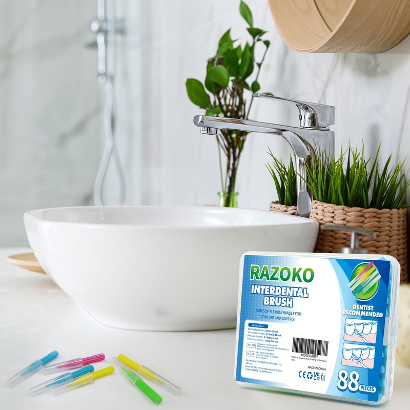 RAZOKO Interdental Brush, Flossing Head,Easy Use Tooth Cleaning Tool (1Pack(2mm/2.3mm/2.5mm/3mm)-88pcs)