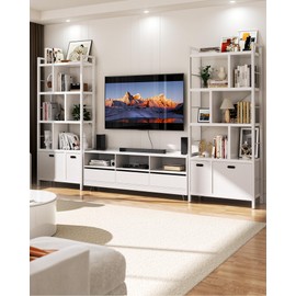 Armocity Bookshelf with Drawers - 5 Tier Tall Bookcase Geometric Modern Book Shelf Display Standing Bookshelves with Storage for Living Room, Bedroom Home Office, White