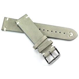 Leather Watchstrap White Stitching 24 mm Vintage Retro Look Quality Strap Navy Grey BS 24mm/22