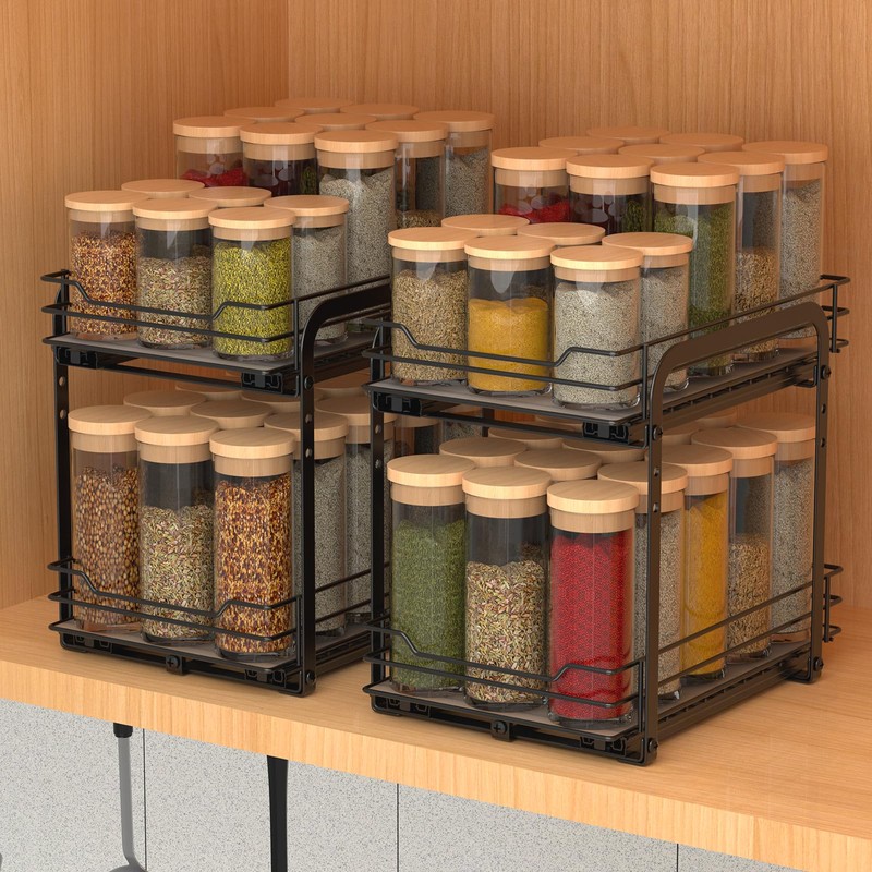 BOIVSHI 2-Tier Spice Rack, Pull Out Spice Racks Organizer for