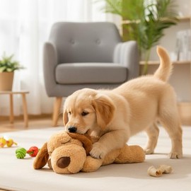 Juguete para cachorros, latidos de corazón, para cachorros, latidos del corazón, animal de peluche con latido del corazón para cachorros, alivio de la ansiedad del perro (amarillo)