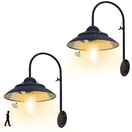 Tiejiajiang Solar Lights Outdoor Waterproof - with Motion Sensor Solar Barn Lights Outdoor Wireless LED Sconce Light for Patio Yard Garage Chicken Coop & Shed Farmhouse（Black 2P）