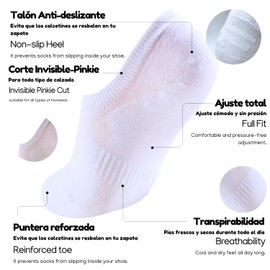 Invisible Basic Non-Slip Socks 85% Cotton White Black Beige Blue Grey 6 Pack For Men Women Sizes 35-47, White-and-black, 39 - 42