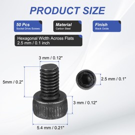 PATIKIL 50 Pcs M3 x 5 mm Hex Socket Head Cap Screws Bolts, 12.9 Grade Carbon Steel Socket Drive Screws, Black Oxide, Full Threads