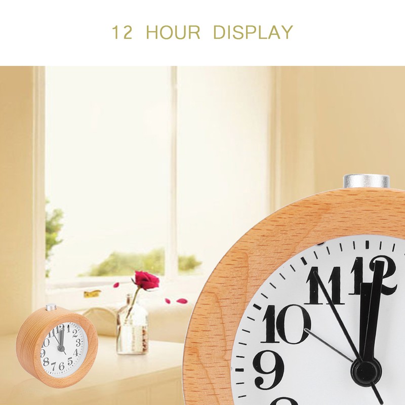 Beech Wooden Mute Silent Alarm Clock No Ticking for Home