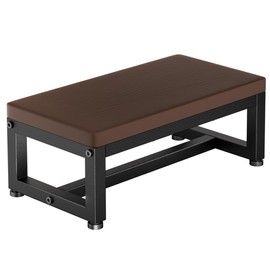 Y&M Step Stool for Adults Kids, Waterproof HPDE One Step Foot Stool with Adjustable Non-Slip Feet for High Beds, Sturdy Metal Frame Stepping for Kitchen Bathroom Bedroom Living Room-Dark Brown