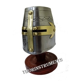 Armor Knight Templar Crusader Mini Medieval Helmet W/Red Stand