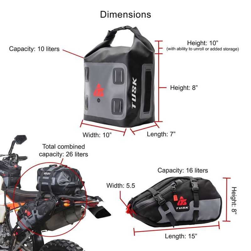 TUSK Traverse Pannier Bags w/X-Small Dry Duffel Tail Bag