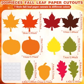 Seajan 200 Pcs Paper Leaves Fall Leaf Cutouts for Craft Bulk Thanksgiving Autumn Leaves Cutout Decor Fall Bulletin Board Decorations Pumpkin Cutouts with 400 Pcs Glue Point Dots for DIY Craft