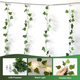 Bigzom Ivy Artificial Light Curtain 2 x 2 m, Ivy Fairy Lights Indoor with 8 Light Modes USB Light Curtain Indoor with 10 Hooks IP65 for Room Decoration Party Wedding