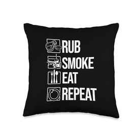 BBQ Grilling Master Apparel Rub Smoke Eat Repeat-BBQ Meat Smoker Throw Pillow, 16x16, Multicolor
