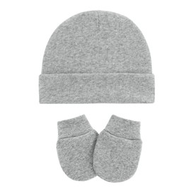 Century Star Newborn Baby Hat and Baby Gloves Set Cotton Beanie Unisex Hat Baby Girls Boys for 0-6 Months, Set of 3 black, grey and black grey
