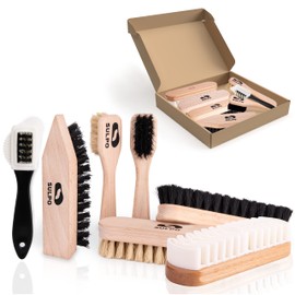 SULPO Shoe Brush Set - 7 Piece Shoe Cleaning Set - Leather Cleaning Brushes - 2 Crucible Brushes - 2 Polishing Brushes - 1 Dirt Brush - 1 Brush with Brass and Nylon Bristles - 1 Crepe Brush Nubuck