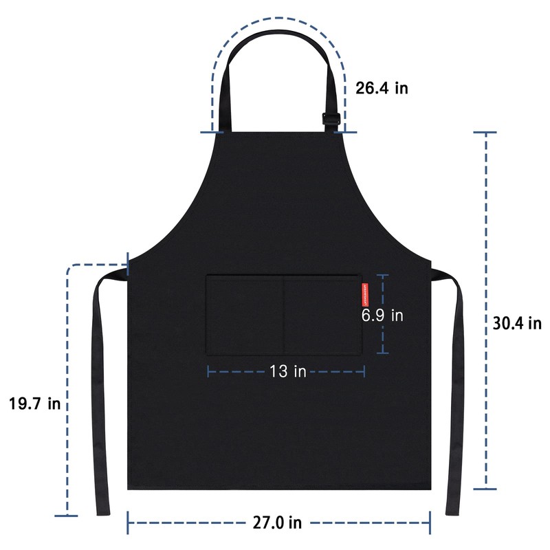 APRONPANDA Professional Adjustable Black 100% Cotton Apron with 2 Pockets