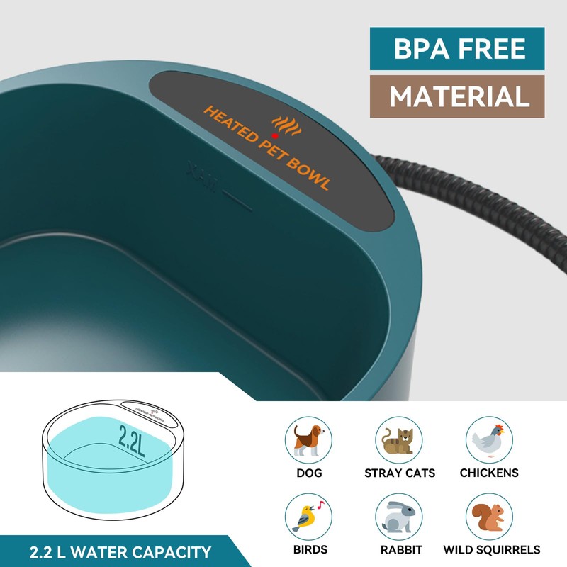 Billionchains Dog Heated Water Bowl for Outdoor No Freeze Water