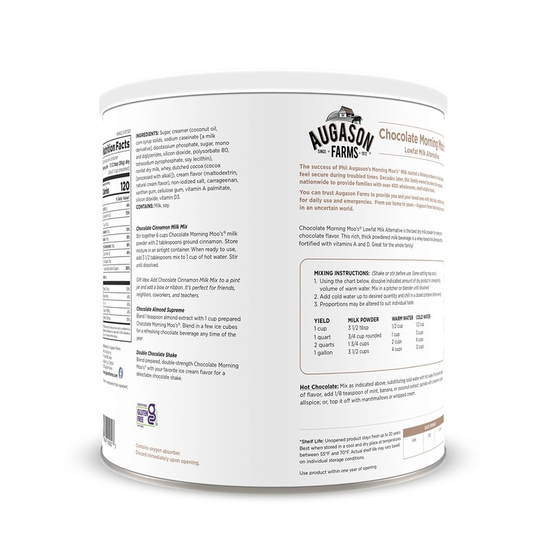 Augason Farms Morning Moo's Chocolate Low Fat Milk Alternative Can,