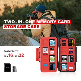 LYNCA KH8S Memory Card Case Holder Water-Resistant Anti-Shock Carrying Case Compact and Large Capacity Camera Memory Cards Storage Box (for 16 SD + 32 TF)