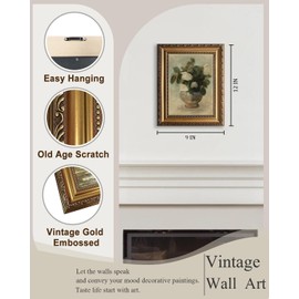 JOFANG Vintage Framed Wall Art,White Rose Canvas Wall Art for Living Room,Bedroom,Kitchen Wall Decor Canvas Prints,9x12inch