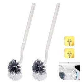 FORYNXHWIN Pack of 2 Toilet Brushes, Long Handled Toilet Brush with Curved Design, Plastic Brush Set with Strong Bristles for Deep Cleaning, Effective Cleaning for Toilets (White)