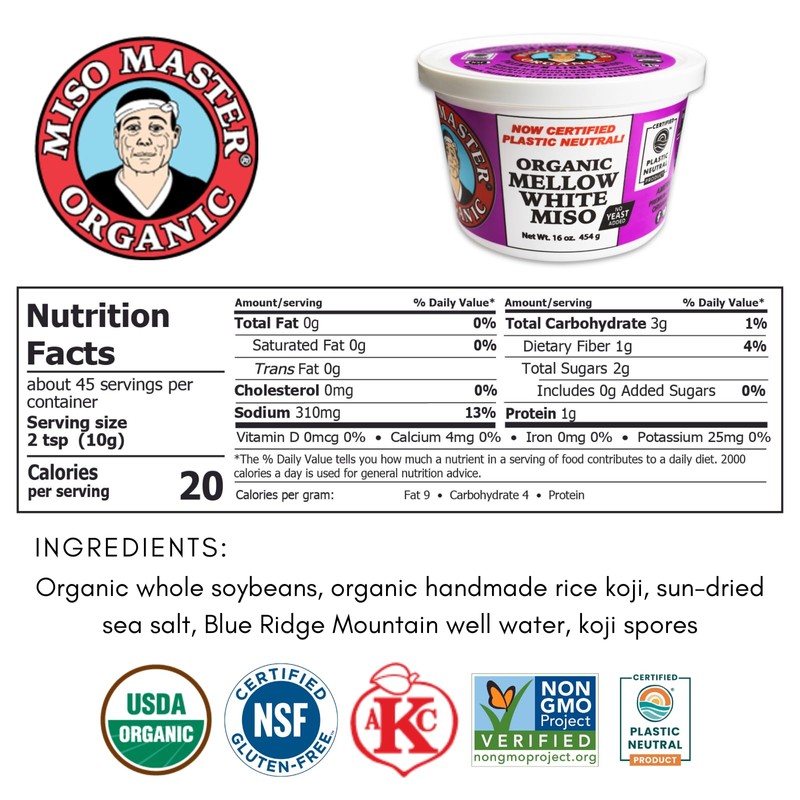 Miso Master Organic Mellow White Miso, Gluten-Free, Organic, Non-GMO, Vegan,