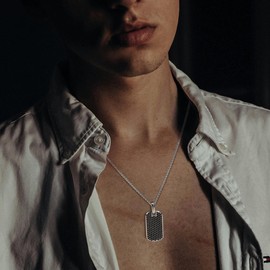 JadeAngel Designer Inspired Iced Out Pendant Necklace Pave Zircons Black Dog Tag Necklace for Men Women Gift with 20 Inch Chain