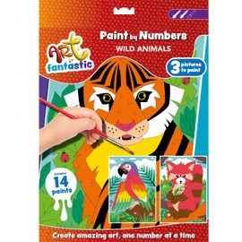 Curious Universe Art Fantastic Wild Animals Triple Set - Paint by Numbers for Children - Painting by Numbers Activity Set for Kids Age 6-14 - Arts and Crafts Gifts - Includes 3 Pictures & 14 Paints