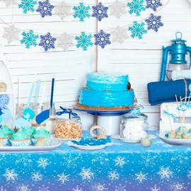 Snowflakes Tablecloth 3 Pieces, 54 x 108 Inches Winter Tablecloth Winter Wonderland for Snowflakes Decoration