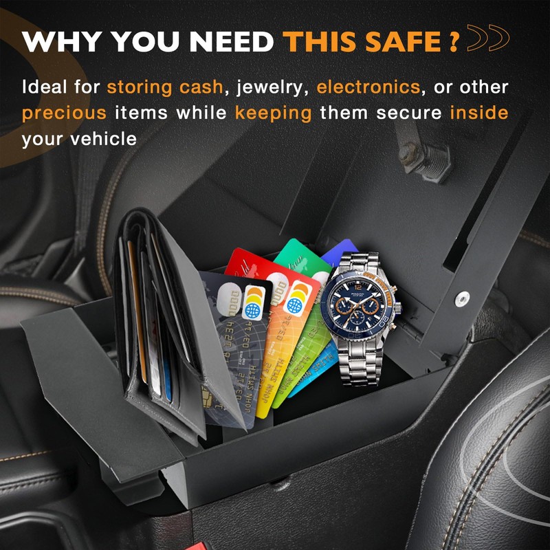 HQPASFY Center Console Safe Vault Safe Box with Fingerprint Lock