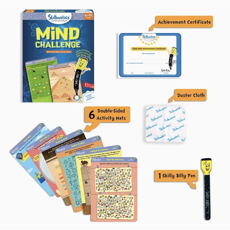 Skillmatics Mind Challenge Write And Wipe Reusable Activity Mats Ages