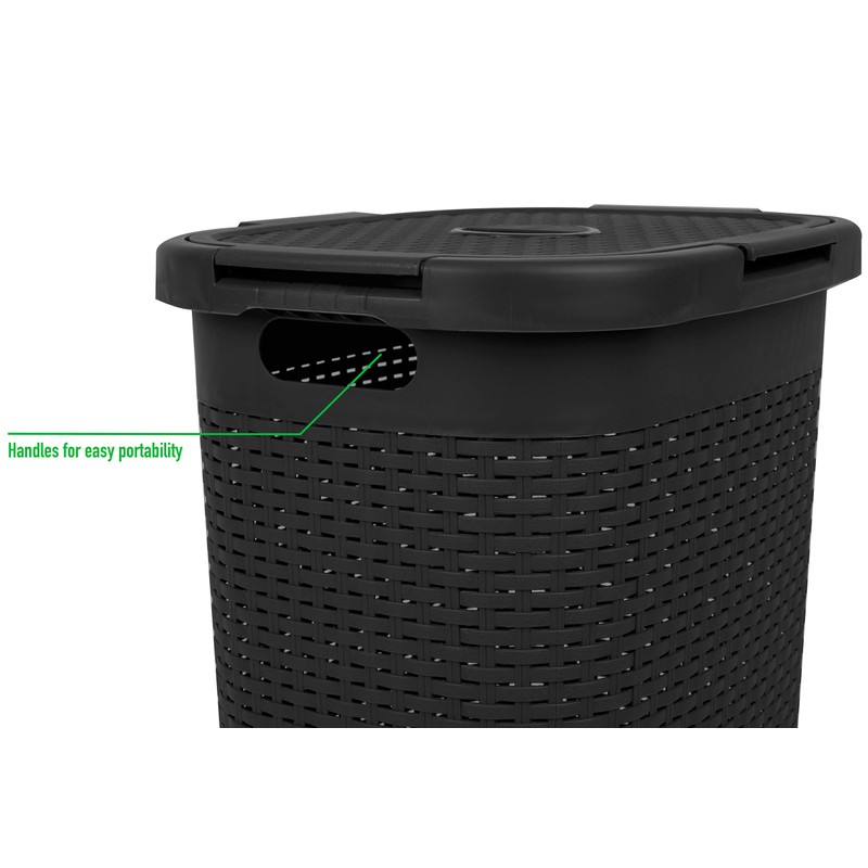 Mind Reader 60L Slim Laundry Hamper, Clothes Basket, Lid, Wicker