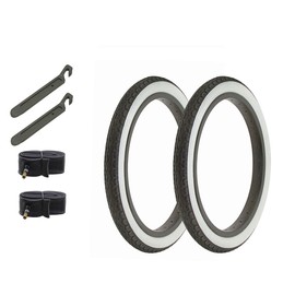ALTALINE Bicycle 16" x 1.75" Black/White Side Wall 2 Tires W/Tubes & Nylon Levers AL-1160 Slick Bike Style | (Two Tire) + (Two Standard Tube) + (Two Nylon Lever)