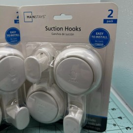 Mainstays lot of 2 Mainstays Powerful Removable & Reusable Vacuum Suction Cup hooks 2pk