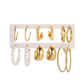 Cubahop Multiple Crystal Pearl Studs Hoop Earrings Set Ear Circle Teardrop Earrings Pack Chunky Twisted Piercings for Women Girls (B)