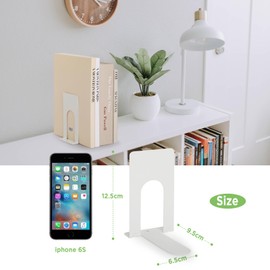 Anhow Metal Book Ends for Shelves, 6 Pairs Heavy Duty Metal Bookends Bookend Supports Decorative Bookends for Kids Office School Book Shelf Holder for Books/Movies/CD-White