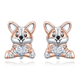 HOOHWE Corgi Earrings Jewelry Earrings for Women 925 Sterling Silver Corgi Dog Stud Earrings CZ Cubic Zirconia Stud Earrings Cute Animal kawaii Puppy Dog Jewelry Earrings for Women Dog Lovers