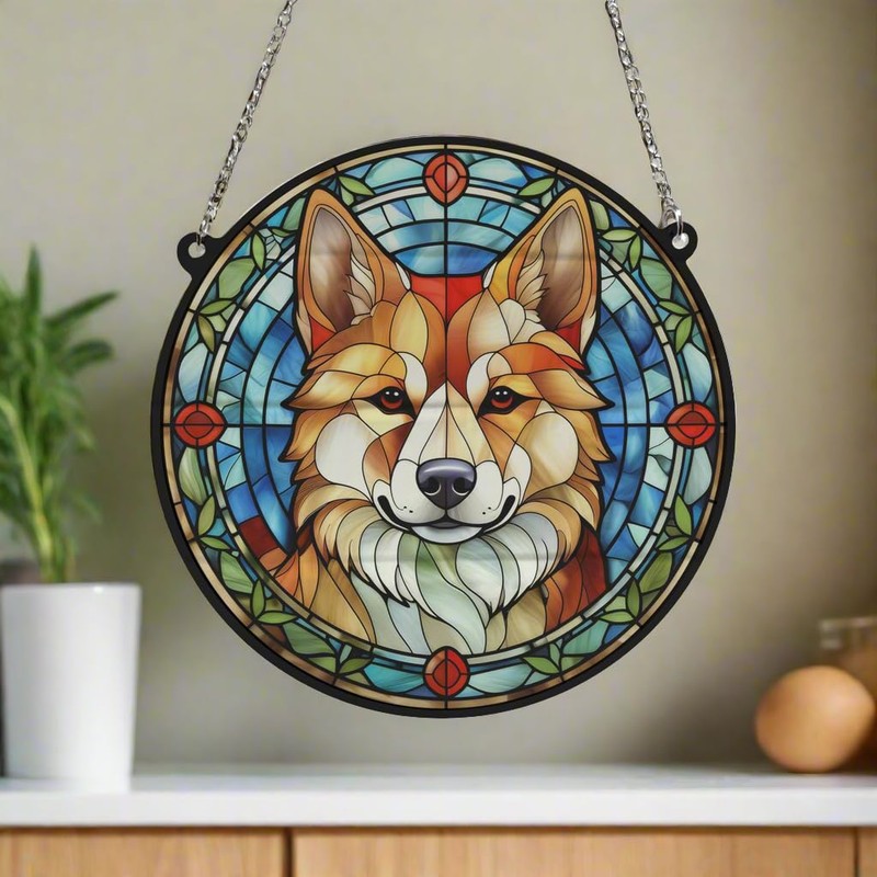 Shiba Inu Stained Glass Effect Suncatcher Gift for Dog Lovers
