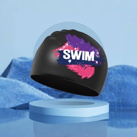 Children's Swimming Cap, Pack of 2, Child Swimming Cap, Girls, Boys, 6-14 Years, Waterproof, for Short and Long Hair (Purple & Pink)