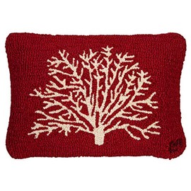 Chandler 4 Corners Artist-Designed Stick Season Tree on Red Hand-Hooked Wool Decorative Throw Pillow (14 in x 20 in) Winter Pillow for Couches & Beds - Easy Care, Low Maintenance Woods, Forest Pillow
