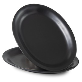 Magclay Ceramic Serving Platter, 13.7 Inch Large Oval Serving Trays, Dinner Plates, Serving Dish Set for Dessert Appetizers Meat/Entertaining/Party, Set of 2, Matte Black