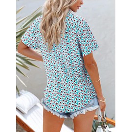 siliteelon Womens Short Sleeve Button Down Shirts Hawaiian Tropical Floral Printed Casual Camp Shirts Blouse Summer Tops - Green Pink Floral L