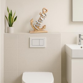 com-four® Decorative Stand Anchor - Decorative Ship Anchor Made of Wood and Metal - Maritime Anchor with Lettering AHOI for Standing and Decorating (Brown/Silver Anchor AHOI - 1 Piece)