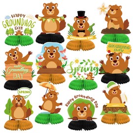 Beeveer 12 Pcs Groundhog Day Honeycomb Centerpieces Happy Groundhog Day Table Decorations Groundhog Day Party Centerpieces for Groundhog Party