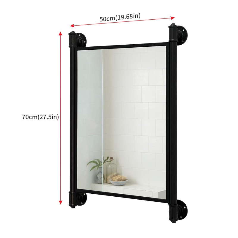 OLDRAINBOW Industrial Pipe Mirror for Bathroom,Rectangle Iron Wall Mirrors for